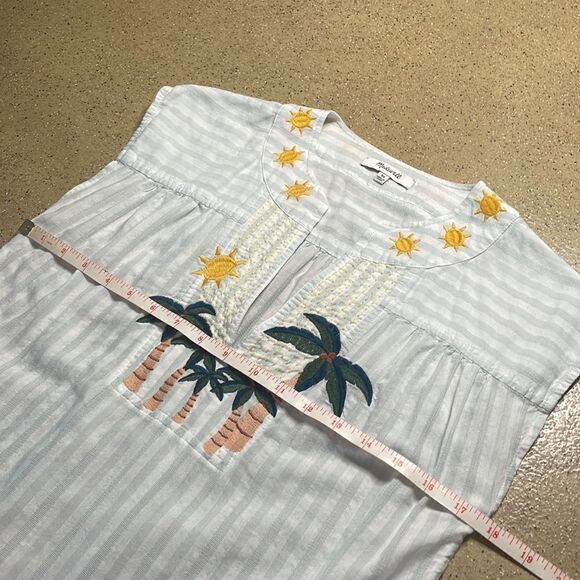 Madewell Palm Tree Sunshine Embroidered Blue White Striped Sleeveless Top XS - Picture 12 of 13